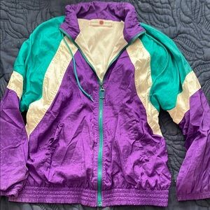 Milano Purple and Green wind breaker Vintage size Medium elastic